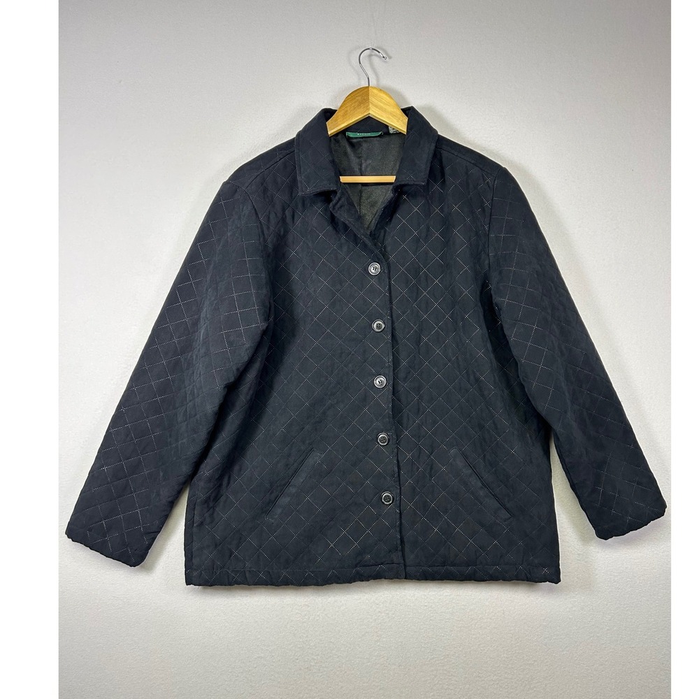 Classic Quilted Lemon Grass Studio Womens XL Black‎ Diamond Stitch Button Jacket
